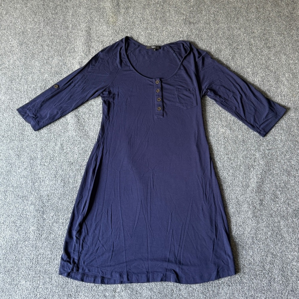 Tart Navy Blue‎ Henley Dress Pocket Roll-Tab Sleeve Casual Women's Medium